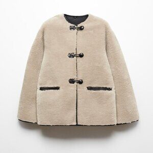 Mango Faux Shearling Jacket Coat with appliqués